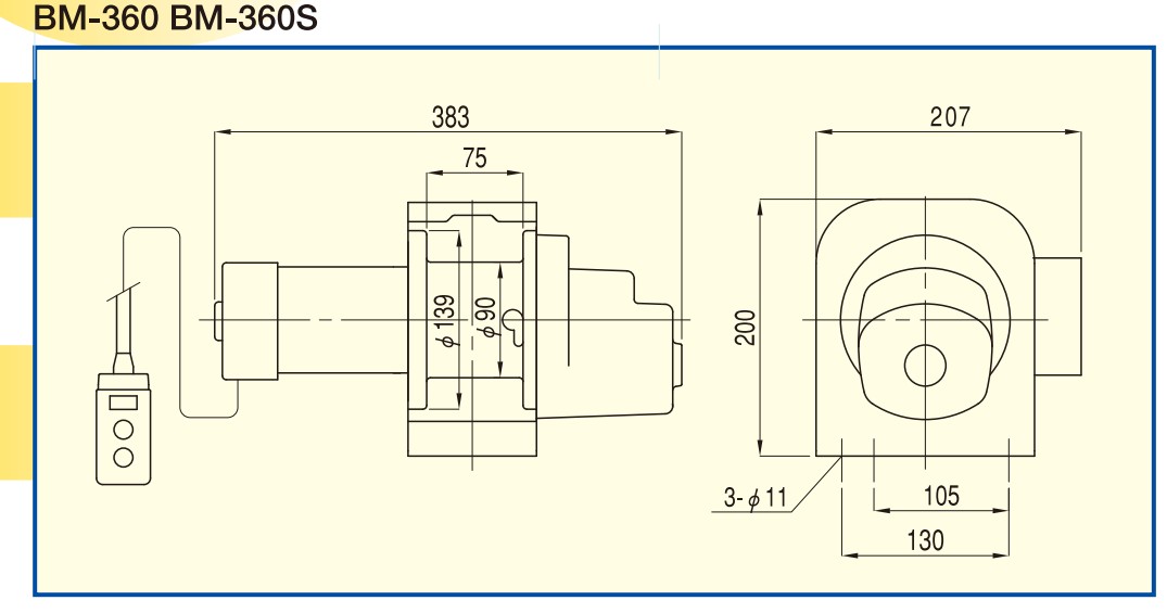 BM系列TKK卷揚(yáng)機(jī):BM-360、BM-360S尺寸圖
